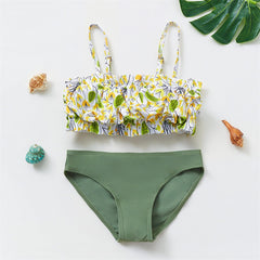 Colleen Yellow Leaves Top with Olive Green Brief