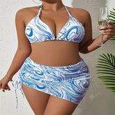 Alyssa 3 pieces Marble Print with Skirt White and Blue