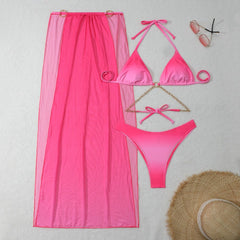 Skyla 3 Pieces Bikini Pink with Long Skirt Cover-Up