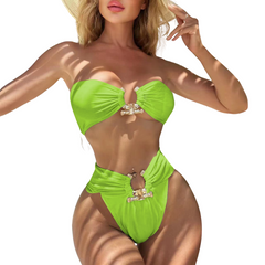 Amiri Gold Buckle Bandeau Bikini Green