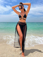 Gwen 3 Pieces Bikini Black with Long Skirt Cover-Up