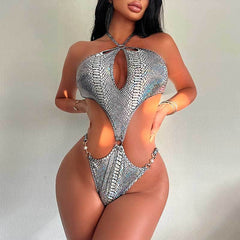 Opal White Snake Skin Pattern Monokini