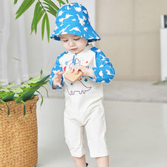 Blue Dinosaur Swimsuit Set with Hat