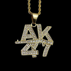 AK47 Gun Pendant Gold and Diamond