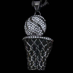 Black and Diamond Basketball with Net Pendant