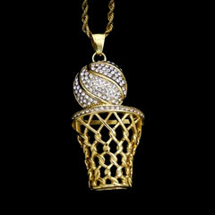 Gold Basketball with Net Pendant