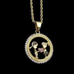 Gold Couple with Pink Heart Pendant