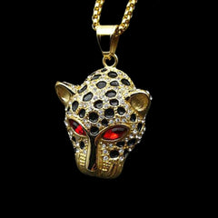 Gold Jaguar with Red Eyes Pendant Black