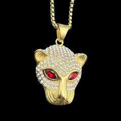 Gold Jaguar with Red Eyes Pendant