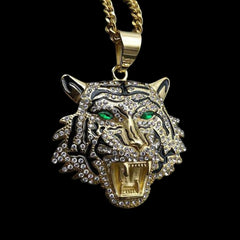 Gold and Black Tiger w/ Green Eyes Large Pendant JW003BIG-3