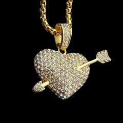 Gold and Diamond Heart with Arrow Pendant