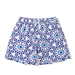 Men's Short Floral Pattern Blue White