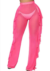 Pink Ruffled Mesh Coverup Pants CVUP40PINK