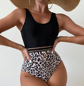 Abigail Black and Light Pink Leopard Print Monokini