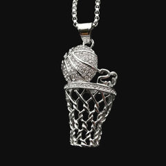Silver Basketball and Net Pendant