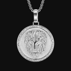 Silver Lion Head Round Pendant