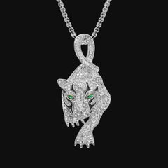 Silver Panther Green Eyes Pendant
