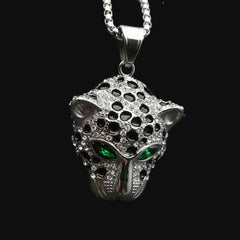 Silver Panther Head Green Eyes Pendant