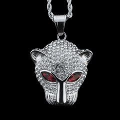 Silver Panther Head Red Eyes Pendant