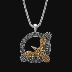 Silver Pendant Gold Bird