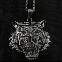 Silver and Black Tiger w/ Red Eyes Large Pendant JW003BIG-8