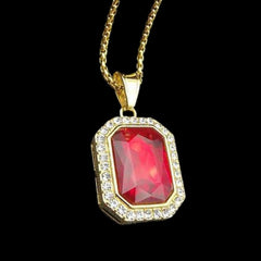 Square Red Ruby with Gold Pendant