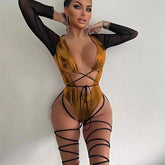 Adrienne Gold Long Sleeve Monokini with Leg Lace
