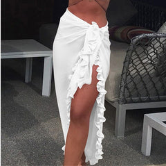 Ruffled Long Skirt Wrap WHITE