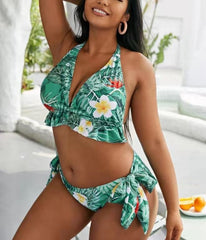Daphne Green Floral Cross Neck Bikini