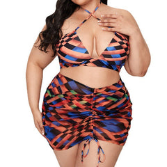 Amina 3 pieces Plaid Print with Skirt Brown and Blue