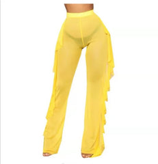Yellow Ruffled Mesh Coverup Pants CVUP40YLO