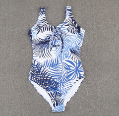 Isolde Blue Leaves Print One Piece