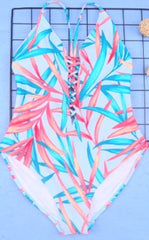 Brigitta Blue and Pink Leaves Print One Piece