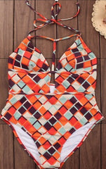 Fuchsia Orange Lattice One Piece