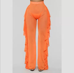 Orange Ruffled Mesh Coverup Pants CVUP40ORG