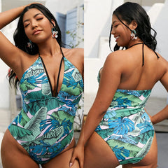 Leah Blue and Green Banana Leaves One Piece