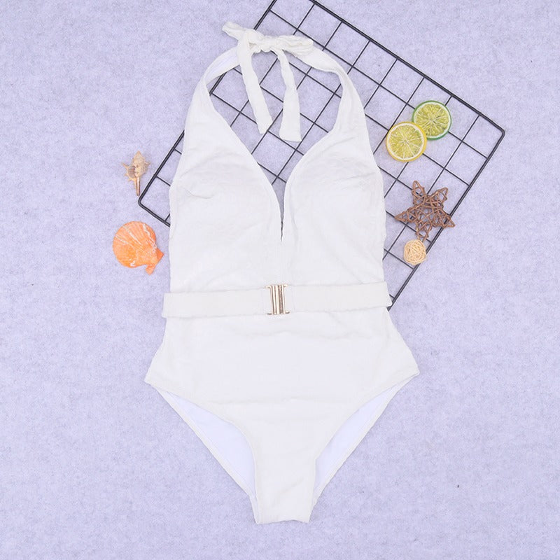 Ambrosia White Low V Neck One Piece