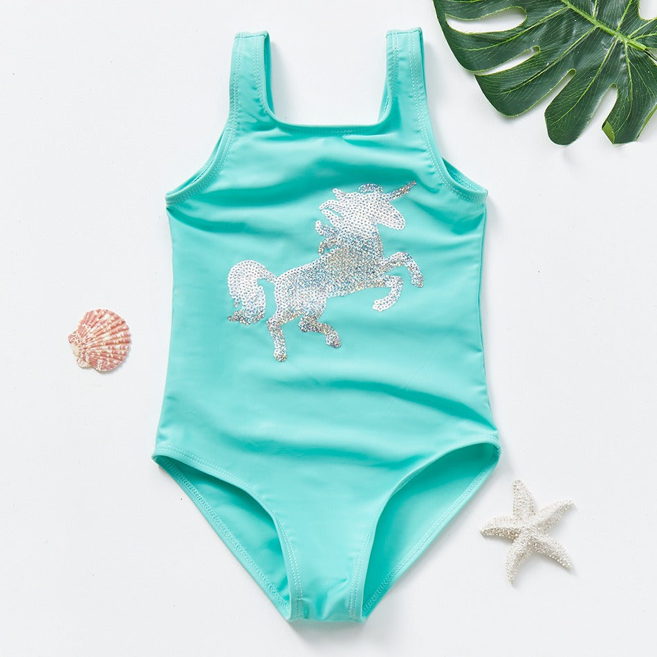 Callie Mint Green with  Silver Beaded Unicorn One Piece