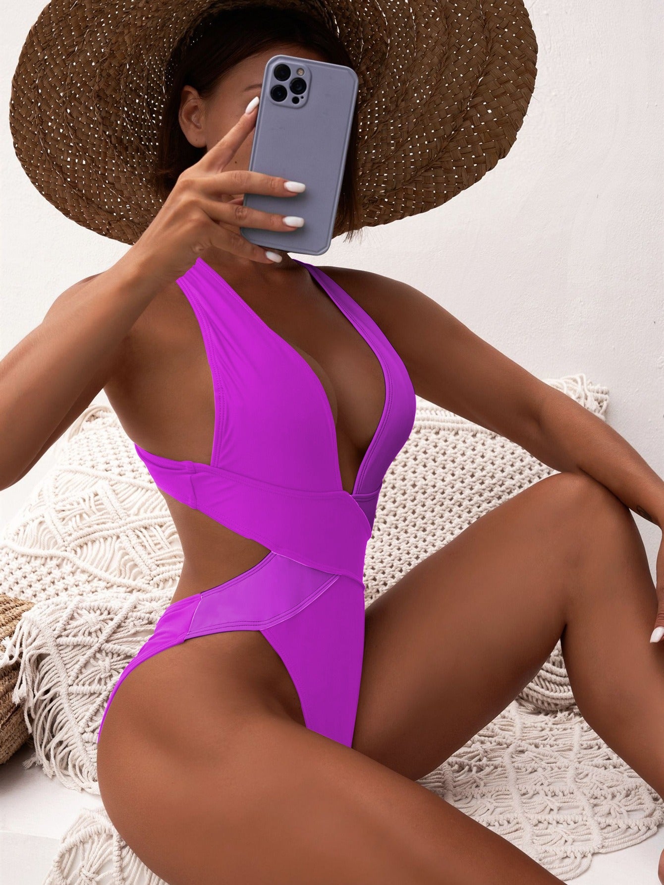Amber Backless One Piece Swimsuit Purple