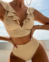 Eloise Khaki Raffle Neck 2 Pieces