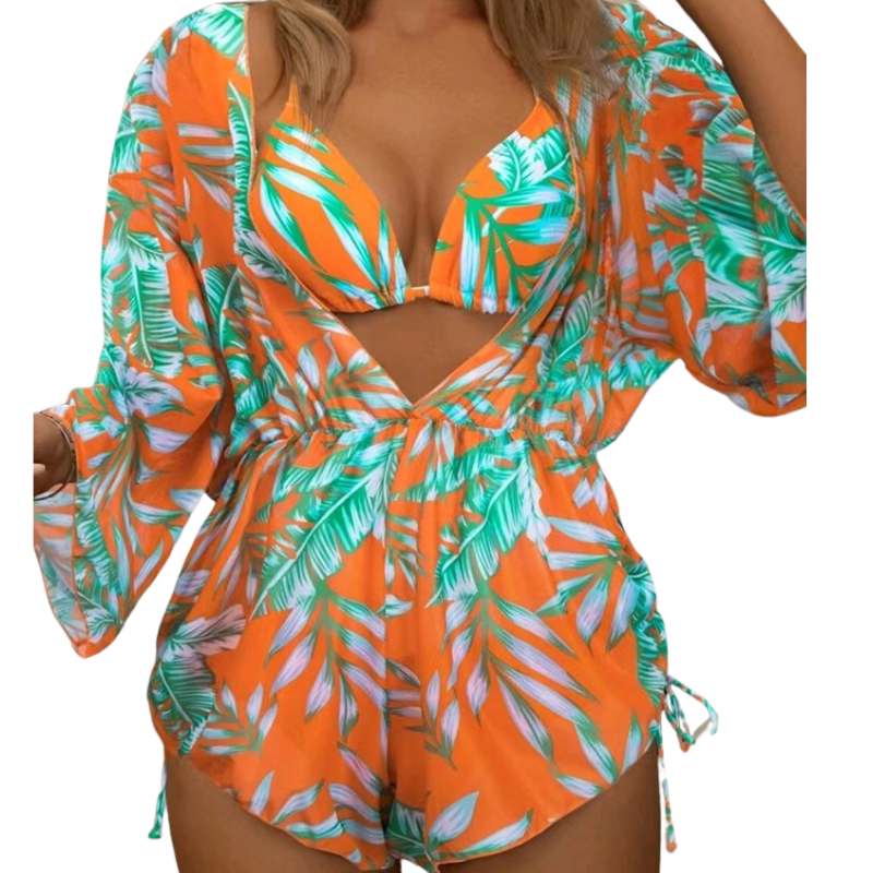 Avery Orange Leaves Print 3 Pieces Set