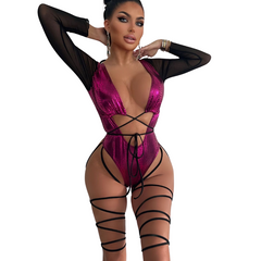 Adrienne Pink Long Sleeve Monokini with Leg Lace
