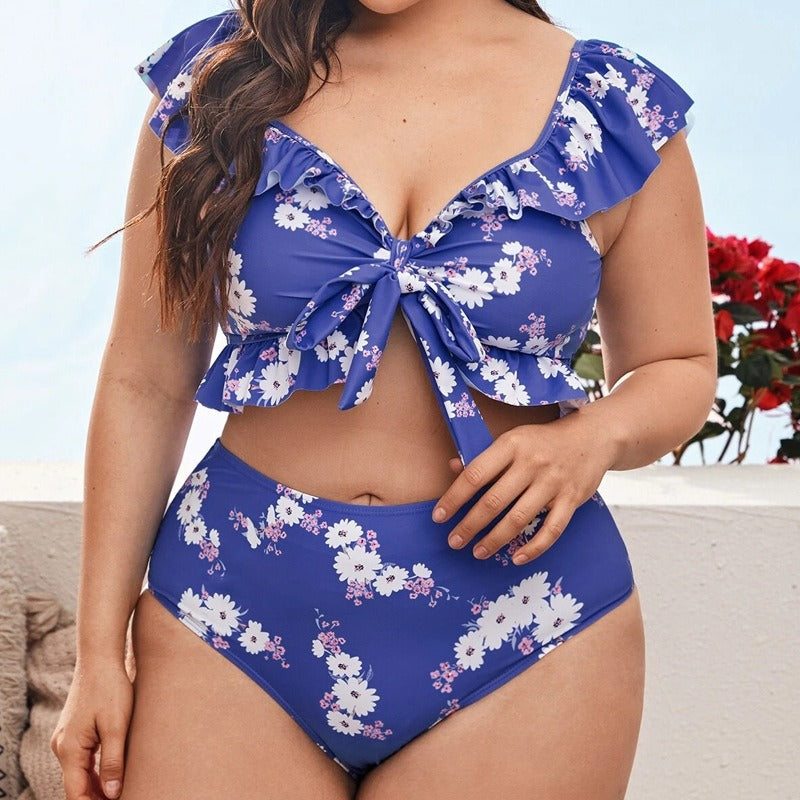Lily Raffle Blue Floral Two Pieces Swimsuit