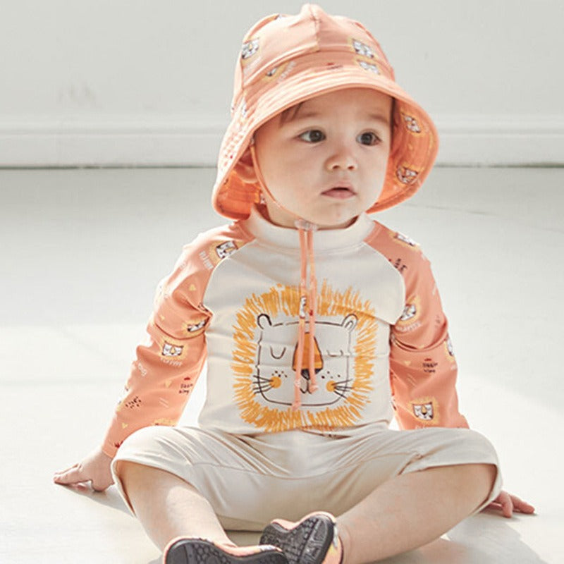 Orange Lion Swimsuit Set with Hat