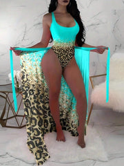Rosalie One Piece with Long Skirt Coverup Blue Green