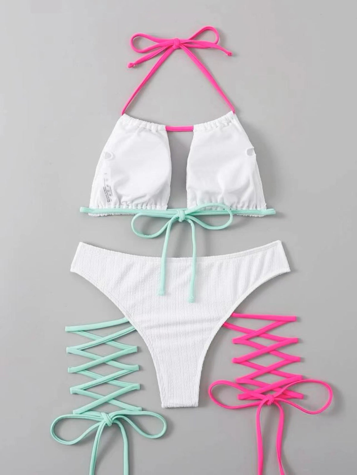 Winona White Bikini with Pink and Blue Strings