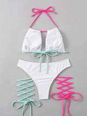 Winona White Bikini with Pink and Blue Strings