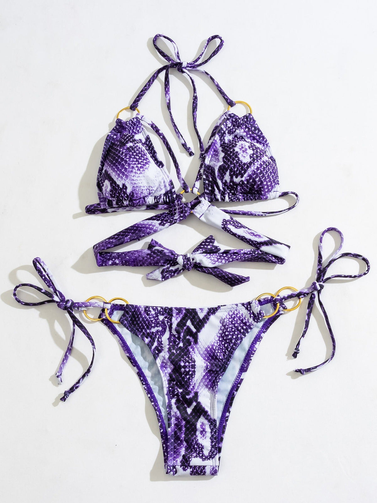 Kinley Two Piece Bikini Strappy Purple Snake Skin Pattern