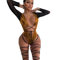 Adrienne Gold Long Sleeve Monokini with Leg Lace