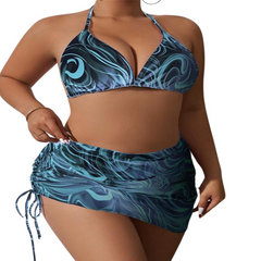 Alyssa 3 pieces Marble Print with Skirt Blue